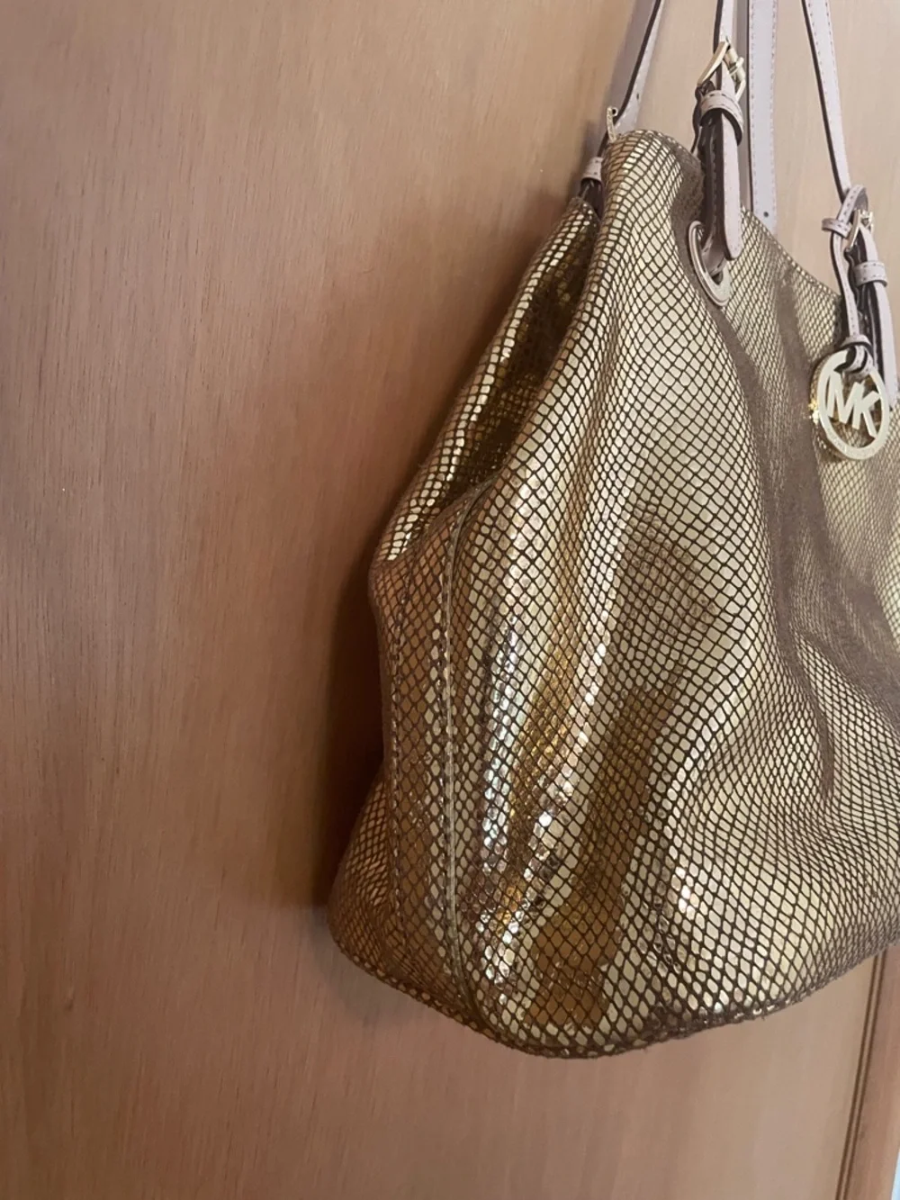 RARE Michael Kors Gold Sparkle ✨ Snake Leather Hobo Satchel Tote Shoulder Bag